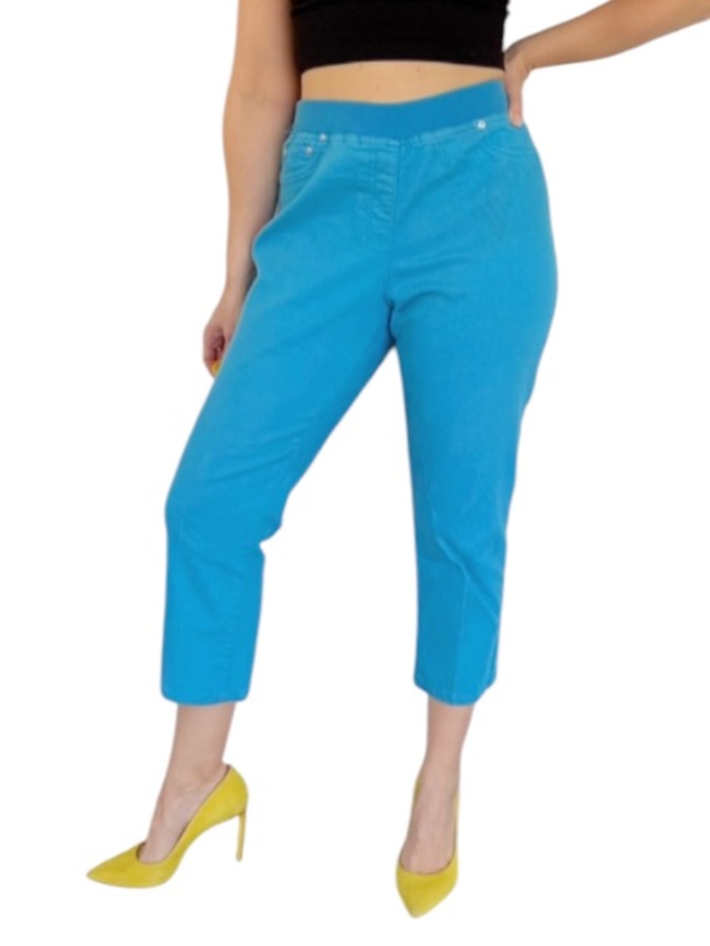 Lark Lane bright blue cotton stretch cropped pull on jegging jeans size 10